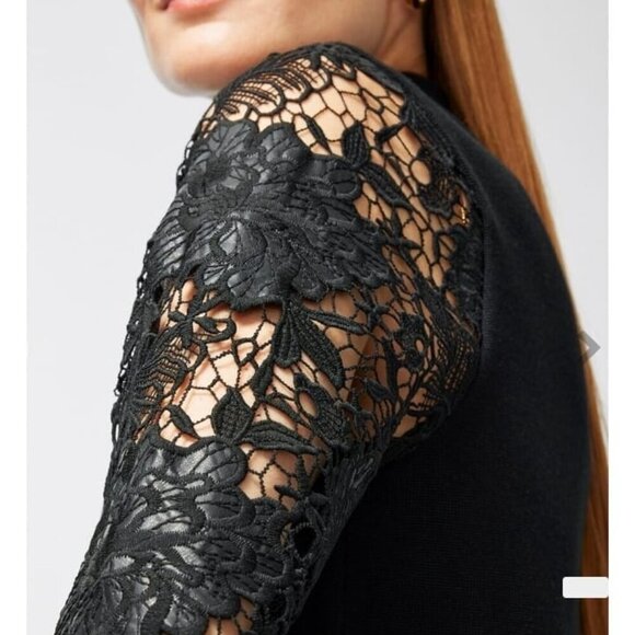 Chico's Crochet Lace Sleeve Black Pullover Sweater Size XL - Picture 3 of 12